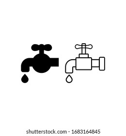 Water tap icon flat logo in black and white on isolated white background. EPS 10 vector