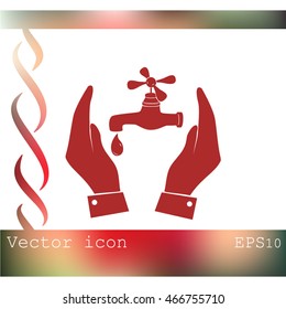 Water tap icon in hands