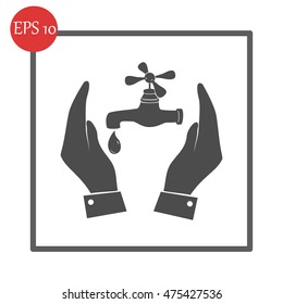 Water tap icon in hands