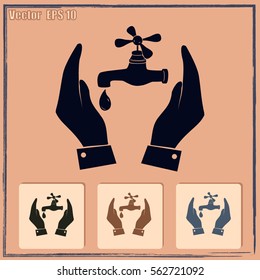 Water tap icon in hands