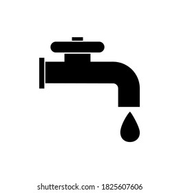 Water tap icon. Water leakage symbol. Plumbing logo. Black insulated faucet for water. Vector illustration.