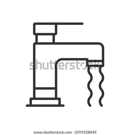 Water tap, icon in line design. Faucet, plumbing, sink, clean water, dripping tap, water supply on white background vector. Water tap editable stroke icon