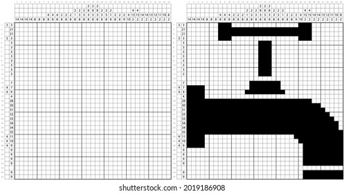 Water Tap Icon Nonogram Pixel Art, Logic Puzzle Game Griddlers, Pic-A-Pix, Picture Paint By Numbers, Picross, Faucet, Spigot Vector Art Illustration