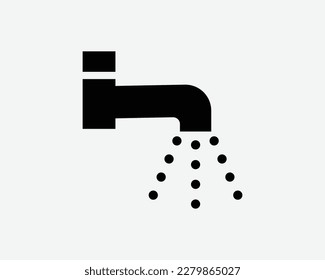 Water Tap Icon Pipe Faucet Spray Bathroom Restroom Kitchen Black White Silhouette Symbol Sign Graphic Clipart Artwork Illustration Pictogram Vector