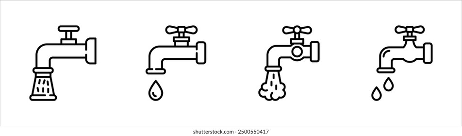 Water tap icon set, Black illustration isolated on white background for graphic and web design.
