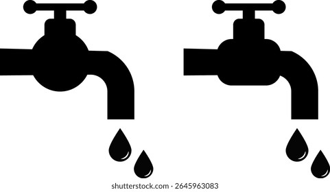 water tap icon set. dripping water drop for conservation awareness. water tap for sink
