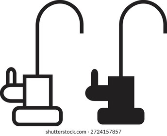 Wasserhahn-Symbolsatz. Vektorgrafik. Wasserhahn Wasserhahn Symbol. Leitungswasser-Symbol einfache Umrisslinie auf transparentem Hintergrund
