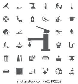 Water tap icon. Vector illustration on the white background. Set of cleaning icons