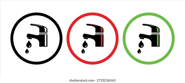 Icono de grifo de agua, Plantilla de logotipo de Vector de grifo de agua, Grifo con icono de Vector de gota de agua, Icono de grifo de agua aislado sobre un fondo blanco