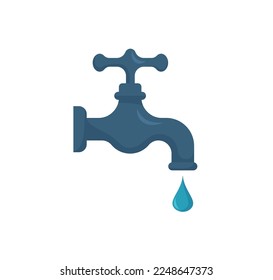 Water tap icon for web. Simple water faucet sign vector design. Faucet with falling drop web icon isolated on white. Garden water tap clipart logo. Faucet with water drops. Garden tools concept eps 10