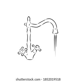 water tap for kitchen, Vector Single Sketch Kitchen Faucet