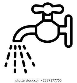 Water tap line icon. Faucet with water flow for hands and products outline style pictogram on white background. Disinfection and sanitizing to avoid infection icon for mobile concept and web.