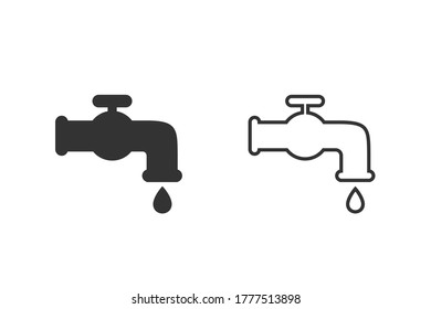 Water tap line icon set on white. Faucet vector icon