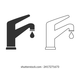 Vector de conjunto de iconos de línea de grifo de agua. Golpear con un icono de gota. Icono de grifo