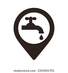 Water tap map pin. Water tap location pin. GPS water tap location symbol for apps and websites isolated on white background