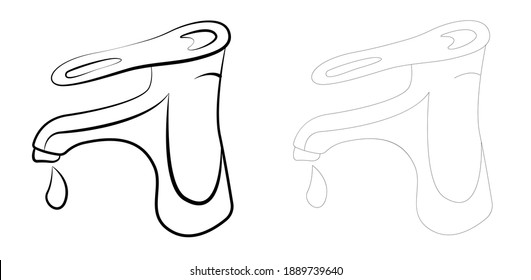 Water tap or mixer. Contrast line image in black and white. Vector simple illustration. Suitable for the design of sites, catalogs and other promotional items.