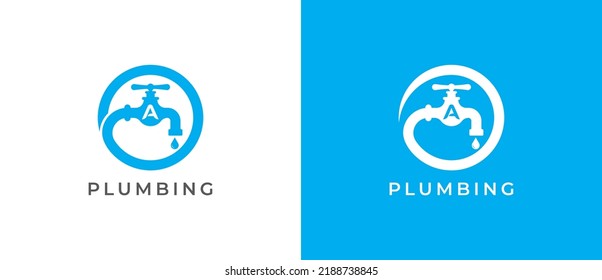 Water Tap Plumbing Service Logo Concept sign symbol icon Design with Letter A. Plumber, Drop Logotype. Vector illustration logo template