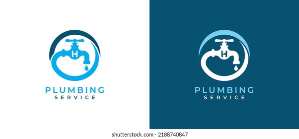 Water Tap Plumbing Service Logo Concept sign icon symbol Design with Letter H. Drop, Plumber Logotype. Vector illustration logo template