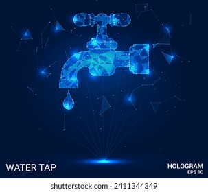 Water tap Poly-Mesh Hologram and Vector Design. This water crane integrates holographic elements with vector graphics, emphasizing efficiency and design.
