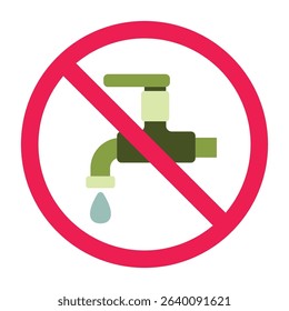 Water tap prohibited sign vector illustration, water tap forbidden sign, not drinkable water symbol, turn off the water tap when not in use
