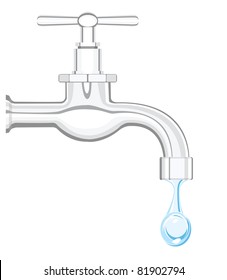 a water tap with realistic flowing water, on a white background