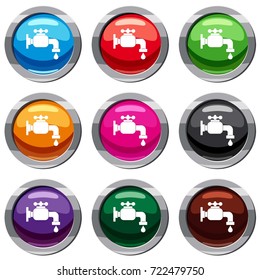 Water tap set icon isolated on white. 9 icon collection vector illustration