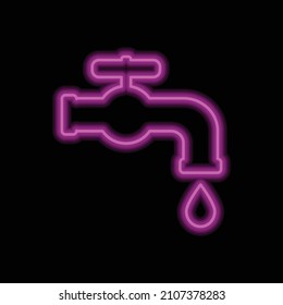 Icono simple del grifo de agua. Diseño plano. Neón morado sobre fondo negro.ai