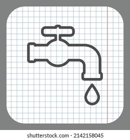 Water tap simple icon. Flat desing. On graph paper. Grey background.ai
