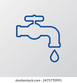 Water tap simple icon. Flat design. Paper cut design. Cutted blue symbol with shadow. Gray background.ai