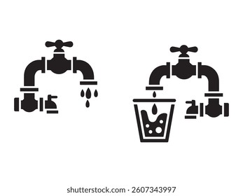 water tap with a single droplet silhouette, water tap faucet vector design, dripping silhouette illustration