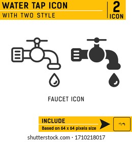 Water tap vector icon with glyph style and line style isolated on white background. Vector illustration concept design template for public, web design or mobile app, UI, UX, print and more. EPS file