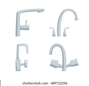 Water Tap Vector Set. Cartoon Kitchen Faucet