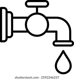 Water Tap Vector for Sustainable Water Use. Plumbing faucet illustration, clean water symbol, conservation and utility concept. Outline icon