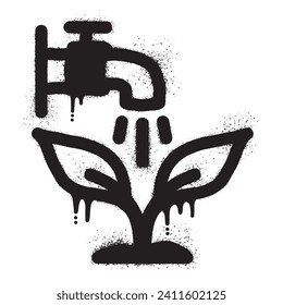 Water tap watering plants drawn with black spray paint