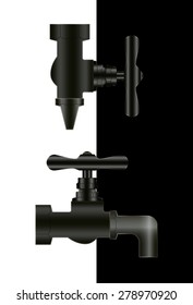Water taps on black and white background. Vector image. The background color can be changed.