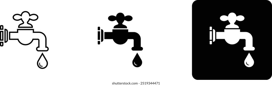 Conjunto de iconos de Vector de grifos de agua, conjunto de diferentes iconos de estilo sobre fondo blanco y negro., Vector