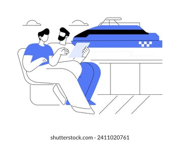 Water taxi ride abstract concept vector illustration. Smiling friends riding a water taxi together, commercial marine transportation, sea transport, ferry passengers abstract metaphor.