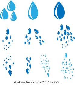 Water or tear drop set. Blue streams collection vectors drop