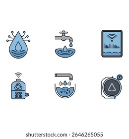 Water technology and monitoring icons isolated on white background