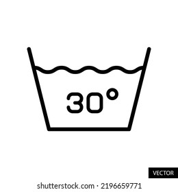 Water temperature 30 degree vector icon in line style design for website design, app, UI, isolated on white background. Editable stroke. EPS 10 vector illustration.