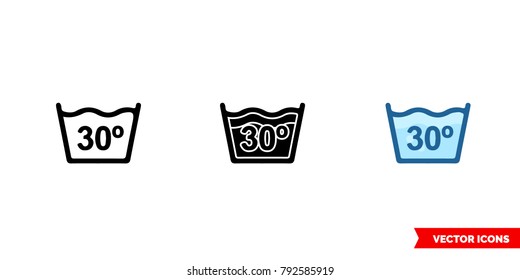 Water temperature 30C icon of 3 types: color, black and white, outline. Isolated vector sign symbol.