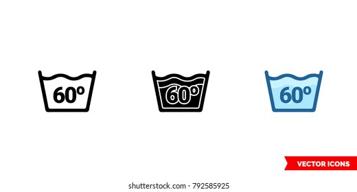Water temperature 60C icon of 3 types: color, black and white, outline. Isolated vector sign symbol.