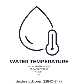 Water temperature editable stroke outline icon isolated on white background flat vector illustration. Pixel perfect. 64 x 64.