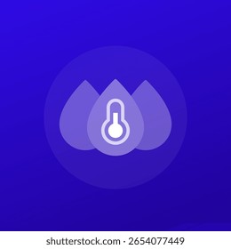 water temperature icon with thermometer and drops, transparent design