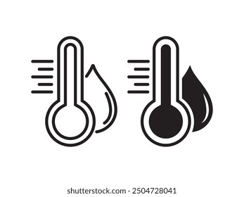 Water Temperature Indicator feel or Line Icon set, Temperature and Humidity Level Outline Icon. Mercury thermometer and Water Drop Linear Pictogram. Isolated Vector Illustration.