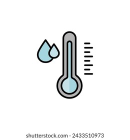 
Water Temperature Indicator icon. Mercury Thermometer and Water Drop Color Pictogram. Collection of Temperature and Humidity Level Marks. Editable Isolated Vector Illustration.