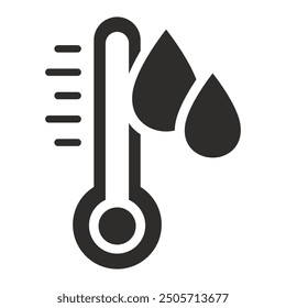 water temperature indicator icon, thermometer symbol, water drops, flat vector illustration on white background