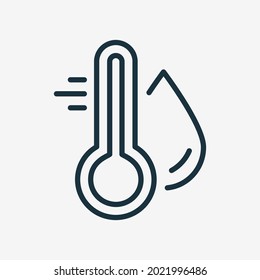 Water Temperature Indicator Line Icon. Mercury thermometer and Water Drop Linear Pictogram. Temperature and Humidity Level Outline Icon. Editable Stroke. Isolated Vector Illustration.