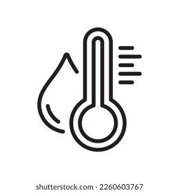 Water Temperature Indicator Line Icon. Mercury thermometer and Water Drop Linear Pictogram. Temperature and Humidity Level Outline Icon. Editable Stroke. Isolated Vector Illustration.