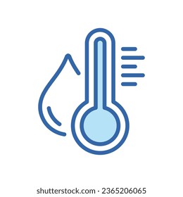 Water Temperature Indicator Line Icon. Mercury thermometer and Water Drop Linear Pictogram. Temperature and Humidity Level Outline Icon. Editable Stroke. Isolated Vector Illustration.